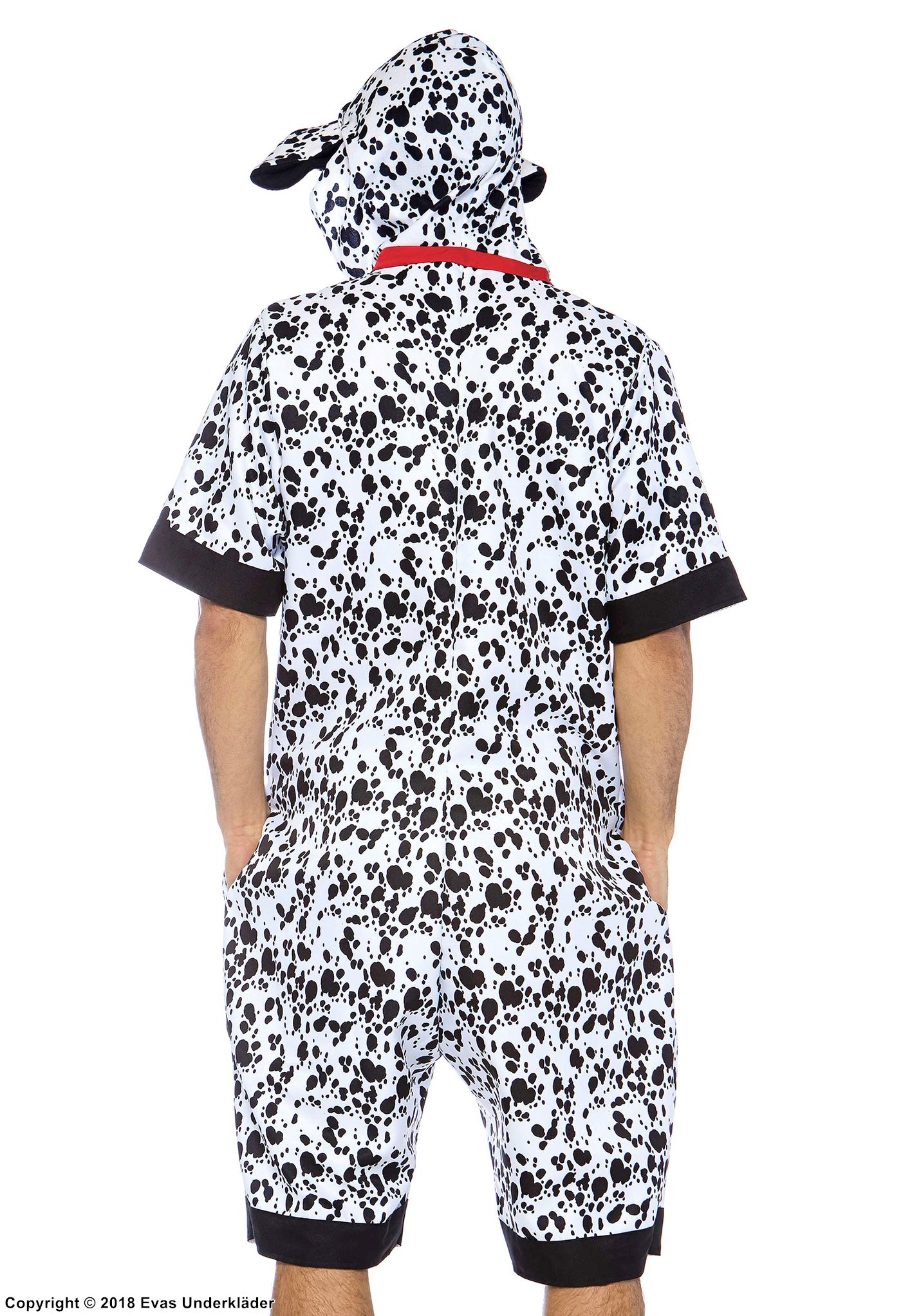 Dalmatian, costume romper, hood, short sleeves